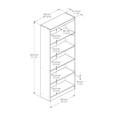 South Shore Axess Five Shelf Bookcase in Pure White
