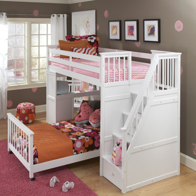 NE Kids School House L-Shaped Bunk Bed with Desk and Stairs