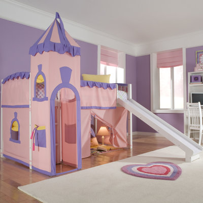 NE Kids School House Twin Princess Low Loft Bed with Slide