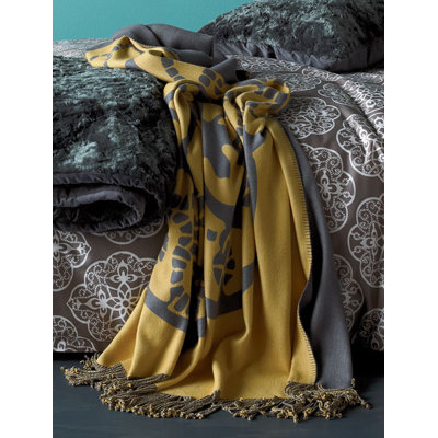 Blissliving Home Medallion Throw Reversible in Storm Grey / Mustard
