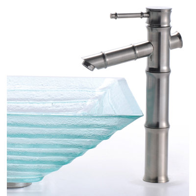 Kraus Square Clear Alexandrite Glass Sink and Bamboo Faucet