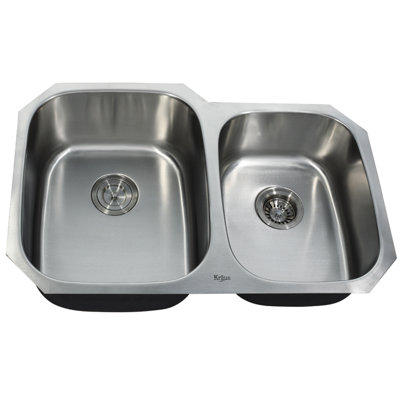 Kraus 32" Undermount 60/40 Double Bowl Kitchen Sink with 20" Faucet and Soap Dispenser
