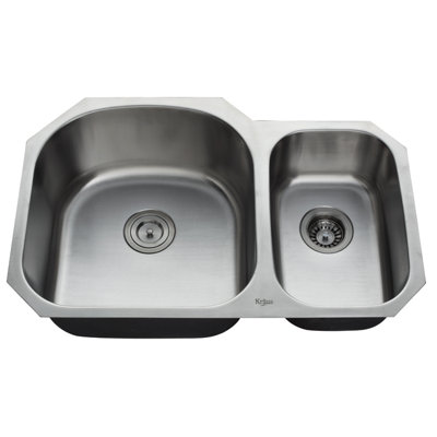 Kraus 32" Undermount 70/30 Double Bowl Kitchen Sink with 11" Faucet and Soap Dispenser