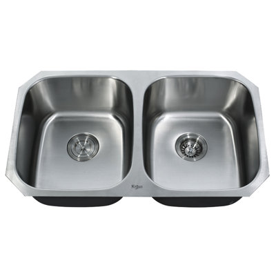 Kraus 32 inch Undermount Double Bowl Stainless Steel Kitchen Sink with Kitchen Faucet and Soap Dispenser