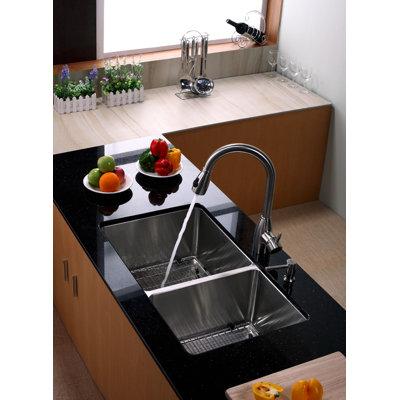 Kraus Undermount 33" Double Bowl 70/30 Kitchen Sink