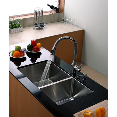 Kraus Undermount 33" Double Bowl 70/30 Kitchen Sink