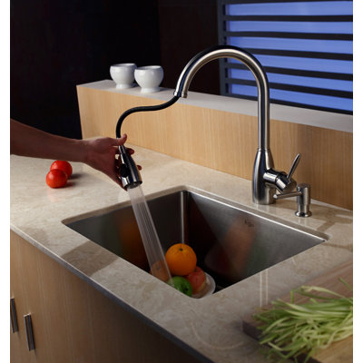 Kraus Undermount 32" Single Bowl Kitchen Sink with Faucet and Soap Dispenser