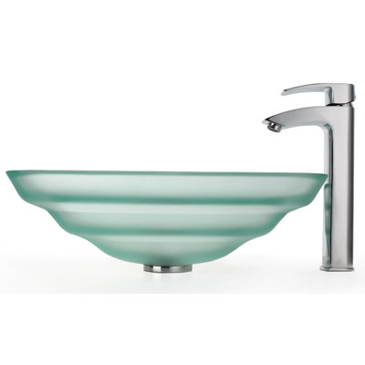 Kraus Oceania Glass Vessel Sink and Visio Bathroom Faucet in Chrome