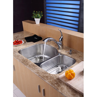 Kraus 32" Undermount 70/30 Double Bowl Kitchen Sink with 11" Faucet and Soap Dispenser