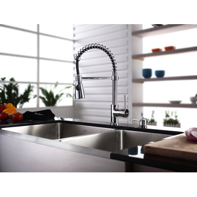 Kraus Farmhouse 36" Double Bowl Kitchen Sink with Faucet and Soap Dispenser