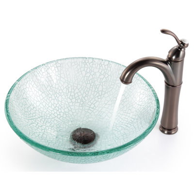 Kraus Broken Glass 16.5" Vessel Sink and Rivera Faucet