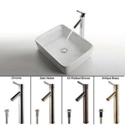 Kraus Ceramic 5" x 15" Rectangular Sink in White with Sheven Single Lever Faucet