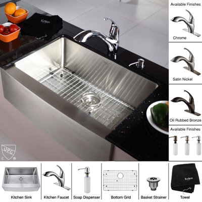 Kraus Farmhouse 30" Kitchen Sink with Faucet and Soap Dispenser