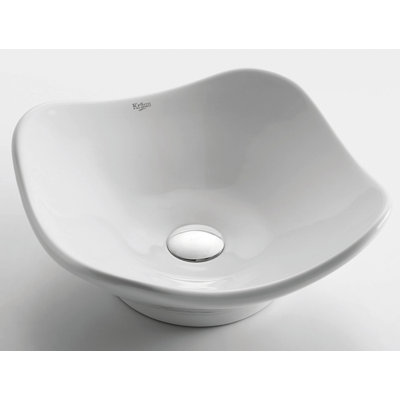 Kraus White Tulip Ceramic Sink with Pop Up Drain Chrome