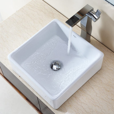 Kraus Combos Square Ceramic Sink and Single Hole Faucet with Single Hande