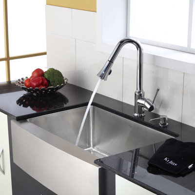 Kraus 30 inch Single Bowl Stainless Steel Kitchen Sink with Chrome Kitchen Faucet and Soap Dispenser