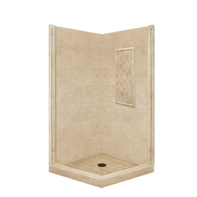 American Bath Factory Basic Pivot Door Front and Left Threshold Shower Base and Shower Wall