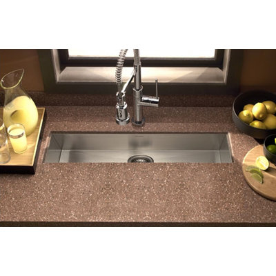Houzer Contempo Zero Radius Undermount Trough Bar/Prep Kitchen Sink in Brushed Satin