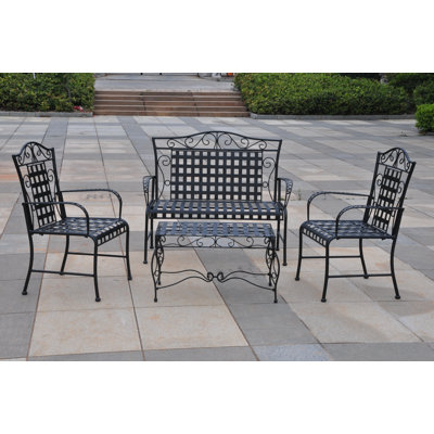 International Caravan Iron Patio 4 Piece Bench Seating Group