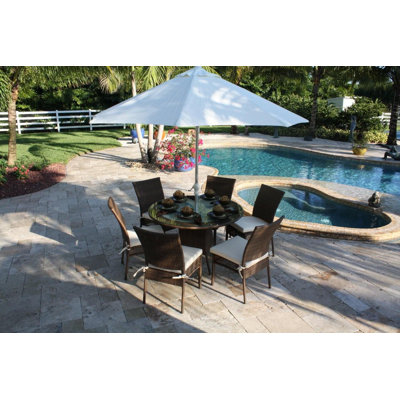 Hospitality Rattan Grenada Patio 7 Piece Round Glass Dining Set
