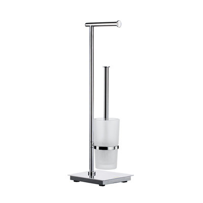 Smedbo Outline Lite Toilet Roll Holder and Brush with Square Base in Polished Stainless Steel