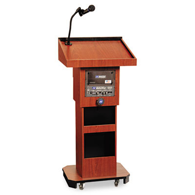 AmpliVox Sound Systems Executive Adjustable Sound Lectern, Column, 24w x 17-1/2d x 36 to 44h, Mahogany                                              