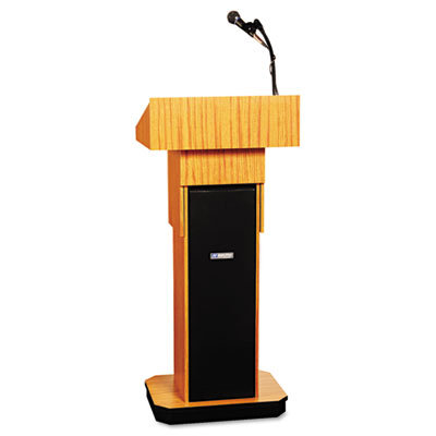 AmpliVox Sound Systems Executive Adjustable Sound Lectern, Column, 24w x 17-1/2d x 36-44h, Medium Oak                                               