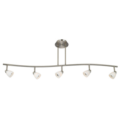 Serpentine Five Light Track Light with Blue Glass in Brushed Steel