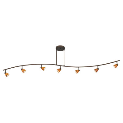 Serpentine Seven Light Track Light with Amber Swirl Glass in Rust