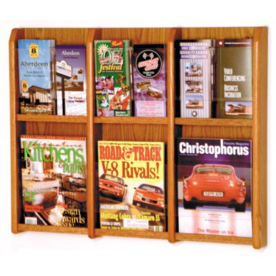Wooden Mallet Six Magazine and Twelve Brochure Oak and Acrylic Wall Display
