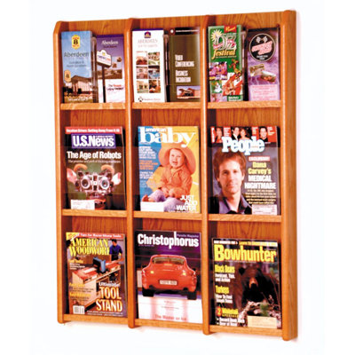 Wooden Mallet Nine Magazine and Eighteen Brochure Oak and Acrylic Wall Display with Optional Floor Stand