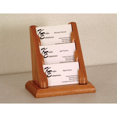 Wooden Mallet Three Pocket Counter Top Business Card Holder
