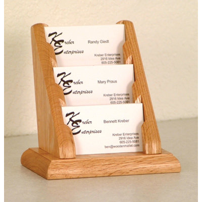 Wooden Mallet Three Pocket Counter Top Business Card Holder