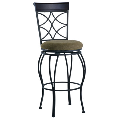 Linon 30" Curves Back Bar Stool in Metallic Brown & Brown Wood