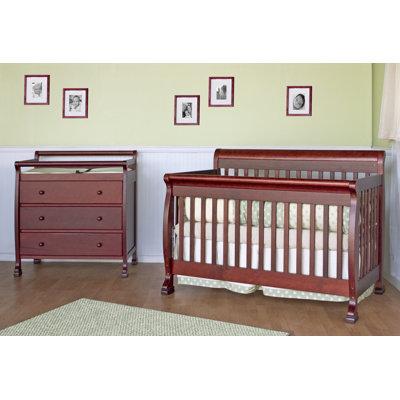 DaVinci Kalani Three Piece Convertible Crib Nursery Set with Toddler Rail in Cherry