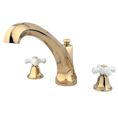 Elements of Design Metropolitan Double Handle Deck Mount Roman Tub Faucet Trim Porcelain Cross Handle