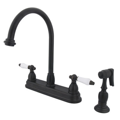 Elements of Design Restoration Deck Mount Double Handle Centerset Kitchen Faucet with Porcelain Lever Handles and Side Spray