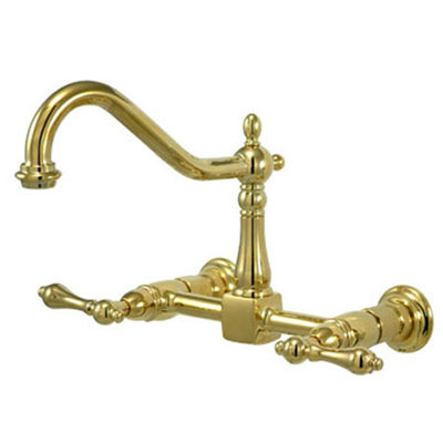 Elements of Design Heritage Two Handle Wall Mount Bridge Kitchen Faucet with Metal Lever Handles