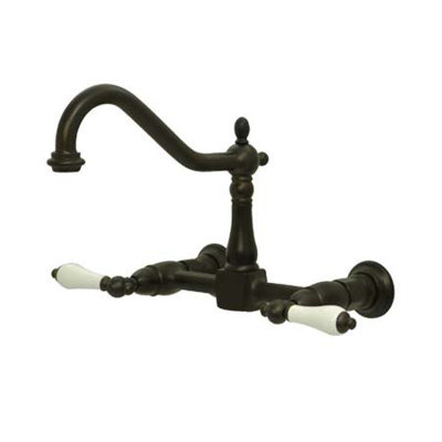 Elements of Design Heritage Two Handle Wall Mount Bridge Kitchen Faucet with Porcelain Lever Handles