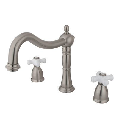 Elements of Design Heritage Double Handle Deck Mount Roman Tub Faucet Trim Porcelain Cross Handle