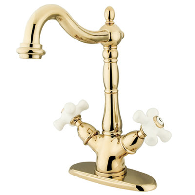 Elements of Design Heritage Single Hole Sink Faucet with Double Porcelain Cross Handles