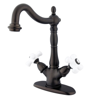 Elements of Design Heritage Single Hole Sink Faucet with Double Porcelain Cross Handles