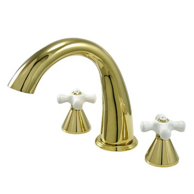 Elements of Design Double Handle Deck Mount Roman Tub Faucet Trim Porcelain Cross Handle