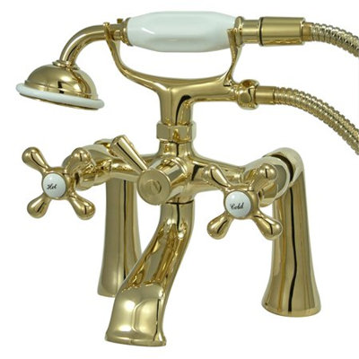 Elements of Design Double Handle Deck Mount Tub Only Faucet with Handshower