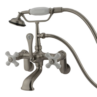 Elements of Design Hot Springs Double Handle Wall Mount Clawfoot Tub Faucet Trim Porcelain Lever Handle