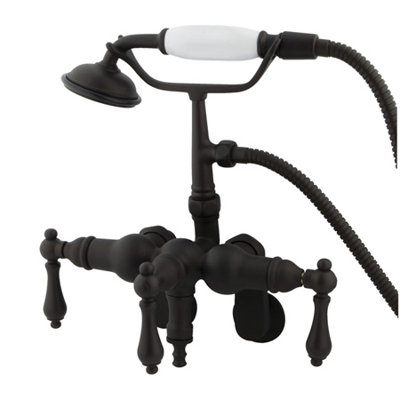 Elements of Design Hot Springs Three Handle Wall Mount Clawfoot Tub Faucet with Hand Shower