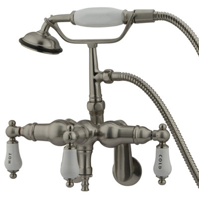 Elements of Design Hot Springs Three Handle Wall Mount Clawfoot Tub Faucet with Hand Shower