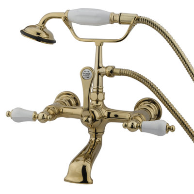 Elements of Design Hot Springs Double Handle Wall Mount Clawfoot Tub Faucet with Handshower