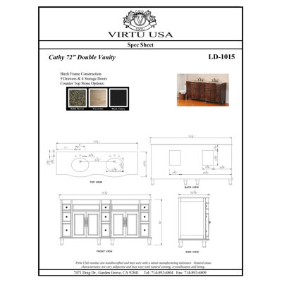 Virtu Cathy Double 72" Bathroom Vanity in Antique Cherry