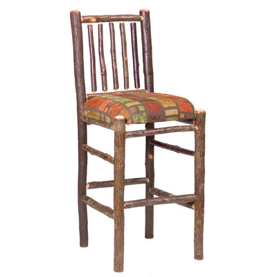 Fireside Lodge Hickory Pub Table and Upholstered Seat Barstool Set